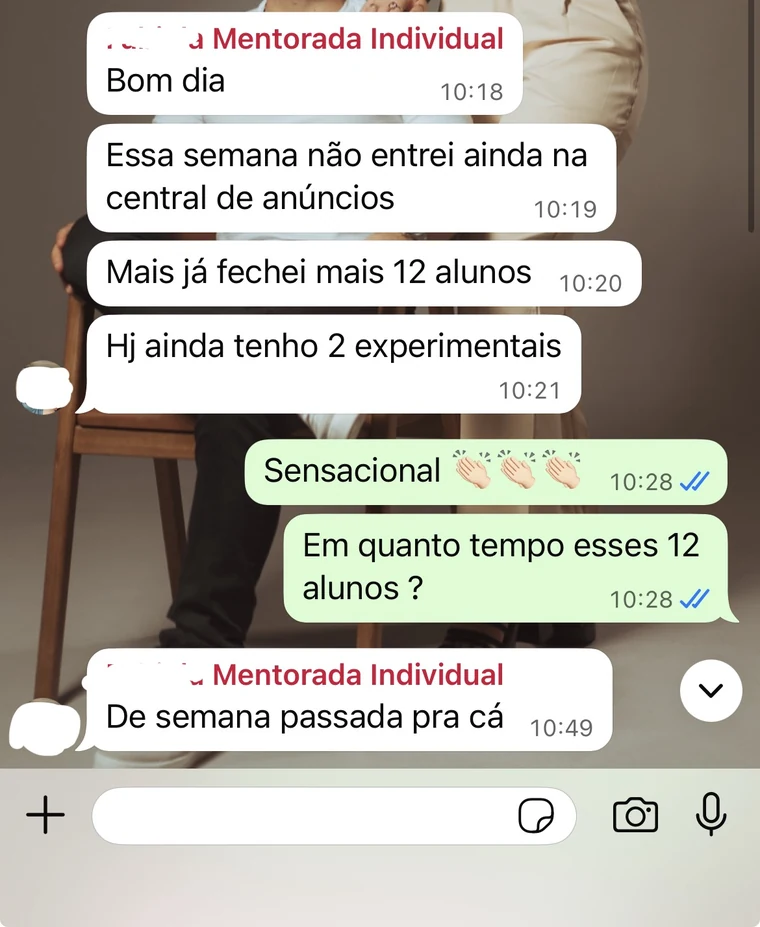 Mentorada Sprint: 12 alunos fechados em uma semana, sem nem entrar na central de anúncios