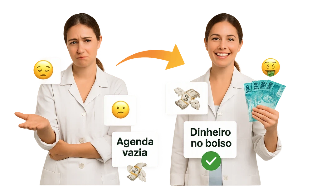 Fisioterapeuta com agenda vazia ao lado de fisioterapeuta com agenda cheia