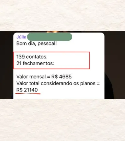 Depoimento: 139 contatos e 21 fechamentos